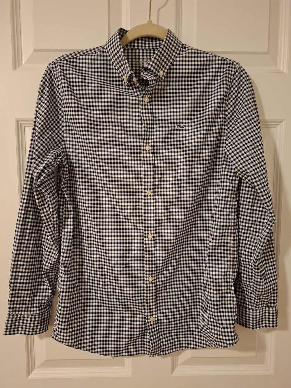 Vineyard Vines Boys Performance Navy & White Gingham Button-Down Shirt, Size 16